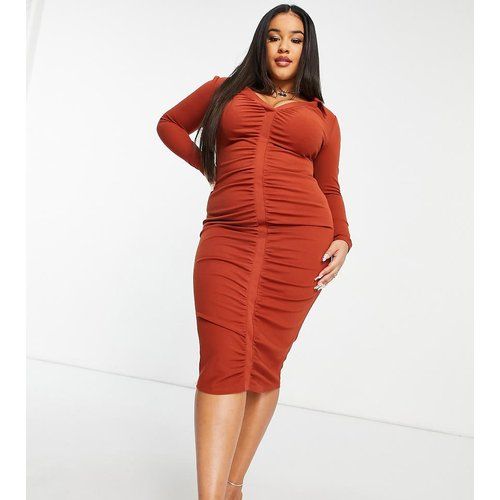 ASOS DESIGN Curve - Robe chemise mi-longue froncée sur le devant - Rouille - ASOS Curve - Modalova