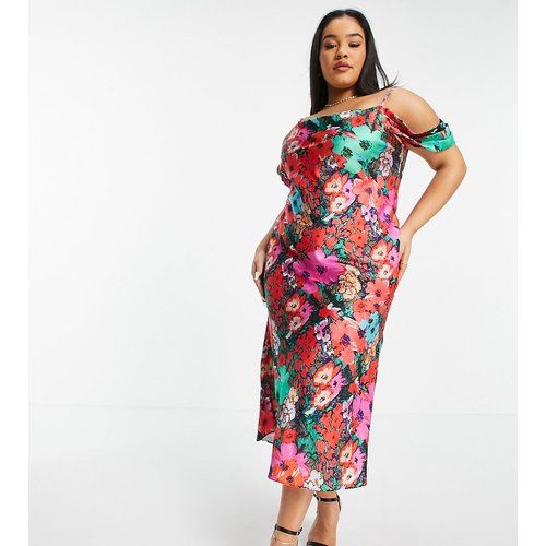 Robe nuisette longueur mollet en satin à épaules nues et imprimé floral de couleurs vives - Hope & Ivy Plus - Modalova