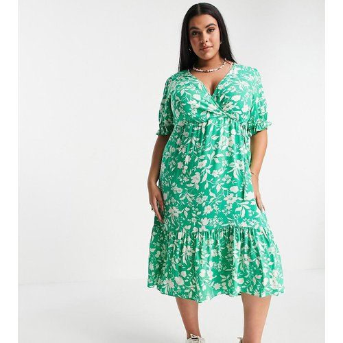 New Look Curve - Robe mi-longue à fleurs avec manches courtes aux bords froncés - New Look Plus - Modalova
