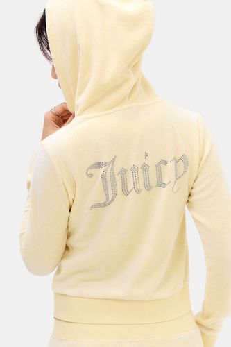 Sweat à capuche en velours jaune beurre délavé exclusif UO en taille: Small - Juicy Couture - Modalova