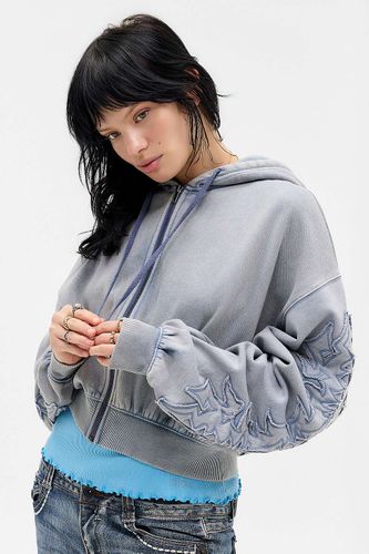 Sweat à capuche court zippé avec appliqué en taille: Medium - Silence + Noise - Modalova