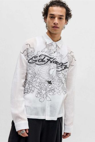 Chemise UO Exclusive à dragon enflammé blanc en taille: Medium - Ed Hardy - Modalova