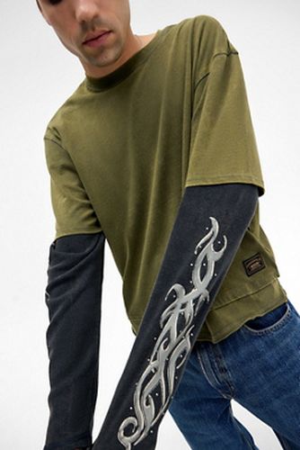 T-shirt Jeans olive à double couche en taille: Medium - GUESS - Modalova