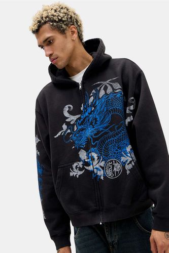 Sweat à capuche zippé UO noir délavé Dragon par en taille: Small - Urban Outfitters - Modalova