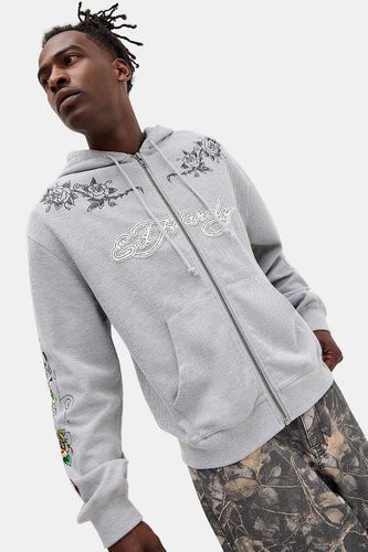 Sweat à capuche en gaufre rose UO Exclusif taille: Small - Ed Hardy - Modalova