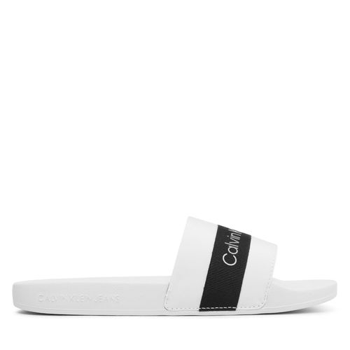 Mules / sandales de bain Calvin Klein Jeans Slide Printed Logo Web YW0YW01244 Bright White/Black/Lavender YBR - Chaussures.fr - Modalova