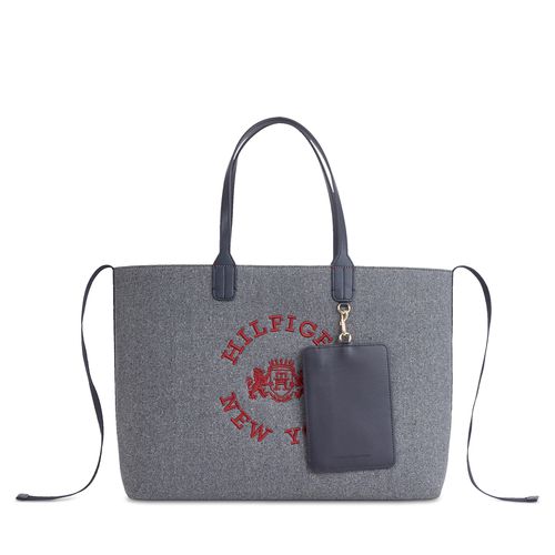 Sac à main Tommy Hilfiger Iconic Tommy Tote Wool Logo AW0AW15576 Gris - Chaussures.fr - Modalova