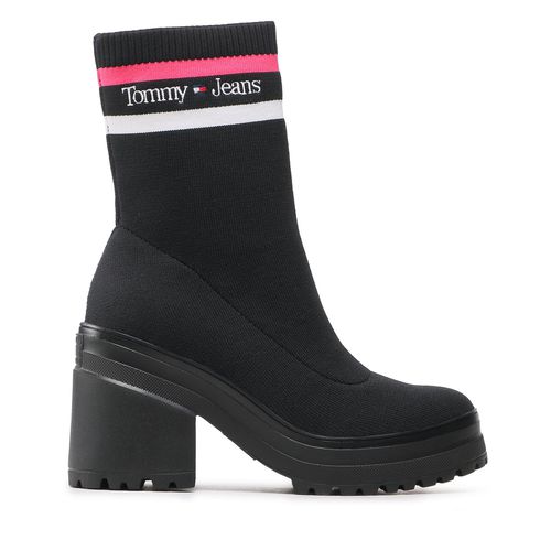 Bottines Tommy Jeans Knitted Boot EN0EN02061 Black And Jewel Pink 0GJ - Chaussures.fr - Modalova