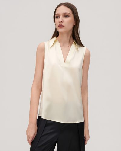 Chemise Violette En Soie Sans Manches À Col En V - LILYSILK - Modalova