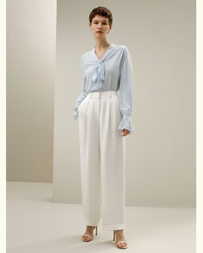 LILYSILK Blouse En Soie Collier En V, Ruban À L'Encolure 23Mm Ghost Crepe Confortable Brillant Lisse Doux M - LILYSILK - Modalova