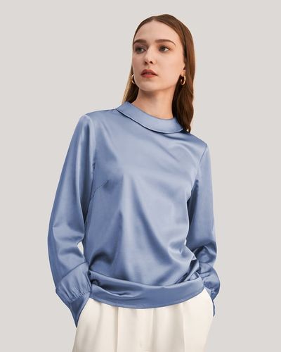 LILYSILK Chemisier Soie Col Montant Azure S Manches Longues, 90% Soie de Mûrier, Élastique & Confortable - LILYSILK - Modalova