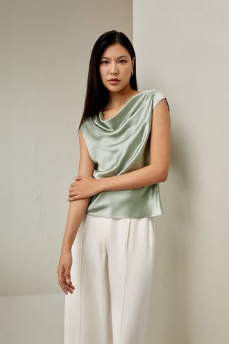 LILYSILK Haut Col Bénitier Soie Charmeuse Aqua-Green 36 - Élégant & Respirant - LILYSILK - Modalova