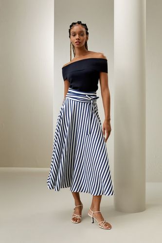 LILYSILK Jupe Mi-Longue Rayée Soie Élégante Vintage Bleu- Fines Rayures T40 - LILYSILK - Modalova