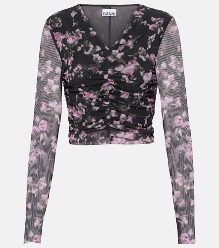 Crop top froncé à imprimé floral - Ganni - Modalova