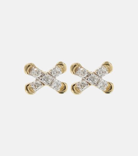 Boucles d'oreilles Diamond Cross Stitch en or 14 ct et diamants blancs - Stone and Strand - Modalova