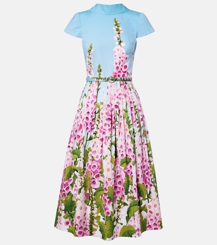 Robe midi en coton mélangé à fleurs - Oscar de la Renta - Modalova