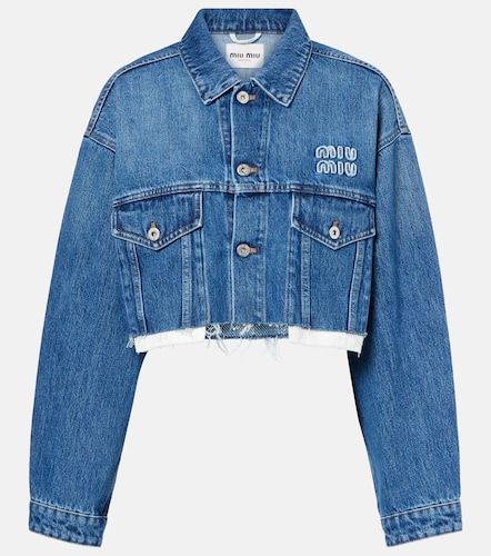 Veste raccourcie en jean à logo - Miu Miu - Modalova