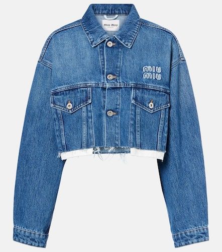 Veste raccourcie en jean  logo - Miu Miu - Modalova