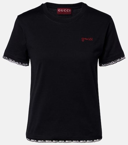 T-shirt brodé en coton et dentelle - Gucci - Modalova