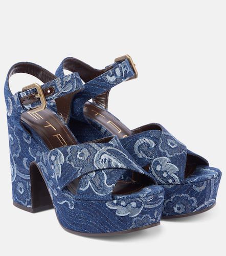 Sandales à plateau en jacquard de denim - Etro - Modalova