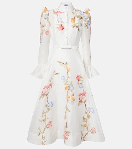 Robe midi Selina en lin mélangé à fleurs et volants - Leo Lin - Modalova