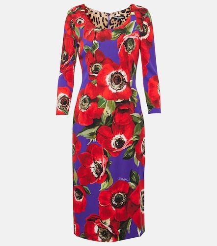 Robe midi en soie mélangée à fleurs - Dolce&Gabbana - Modalova