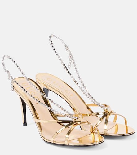 Sandales en cuir métallisé à ornements - Gucci - Modalova