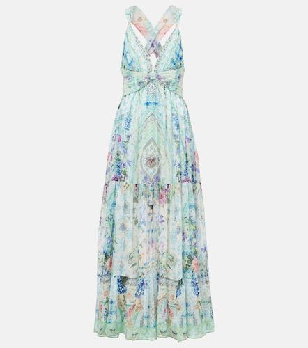Robe longue imprimée en soie à cristaux - Camilla - Modalova