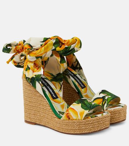 Sandales compensées en satin à fleurs - Dolce&Gabbana - Modalova