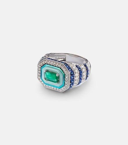 Bague d'auriculaire Twin Flame en or blanc 18 ct, diamants et émail - Kamyen - Modalova