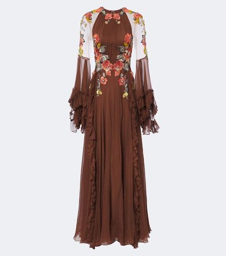 Robe longue en soie à ornements - Costarellos - Modalova