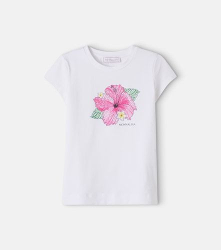 T-shirt floral en coton mélangé à ornements - Monnalisa - Modalova