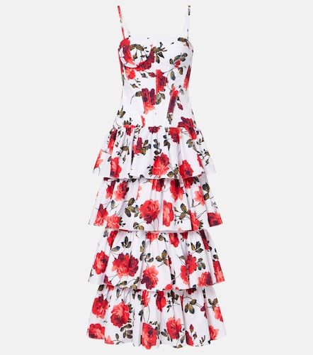 Robe corset en coton mélangé à motif floral et volants superposés - Carolina Herrera - Modalova
