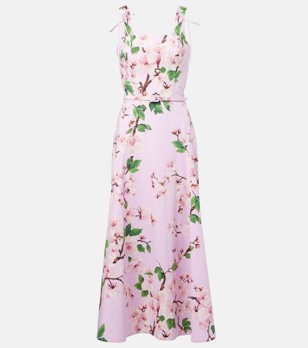 Robe midi en coton mélangé à fleurs - Oscar de la Renta - Modalova