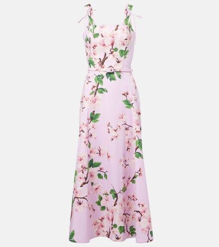 Robe midi en coton mélangé à fleurs - Oscar de la Renta - Modalova