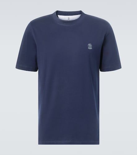 T-shirt rayé en coton à logo - Brunello Cucinelli - Modalova