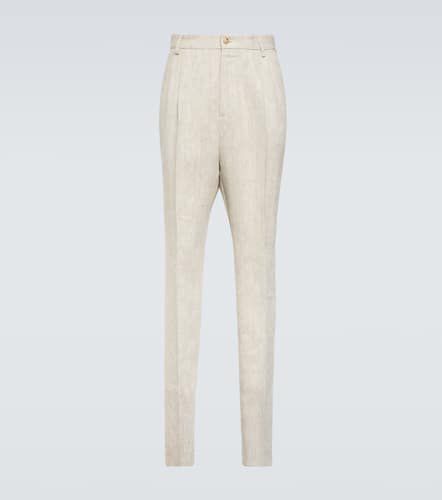 Pantalon slim à taille haute en lin - Dolce&Gabbana - Modalova