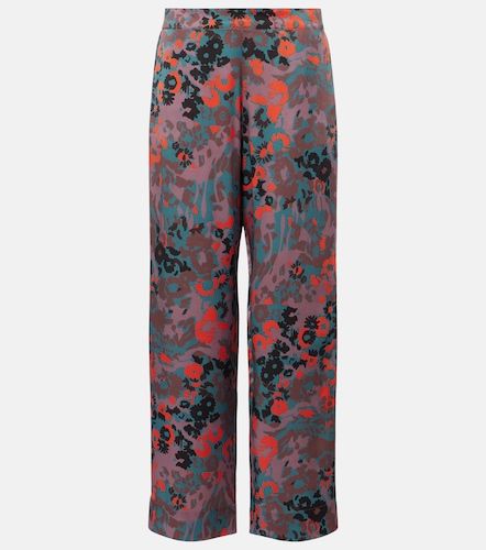 Pantalon droit imprimé en charmeuse de soie - Asceno - Modalova