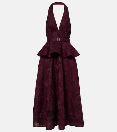 Robe midi péplum en coton et lin - Self-Portrait - Modalova