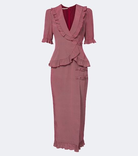 Robe midi en soie à pois et volants - Alessandra Rich - Modalova