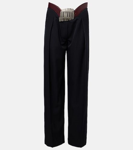 Pantalon ample en laine à finitions en cuir - Jean Paul Gaultier - Modalova