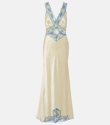 Robe longue en soie à finitions en dentelle - SIR - Modalova