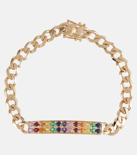 Bracelet chaîne Diamond Id Bar en or jaune 14 ct et saphirs - Sydney Evan - Modalova
