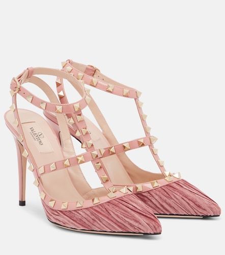 Escarpins Rockstud 100 en velours et cuir - Valentino Garavani - Modalova