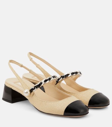 Escarpins slingback en raphia à finitions en cuir - Miu Miu - Modalova