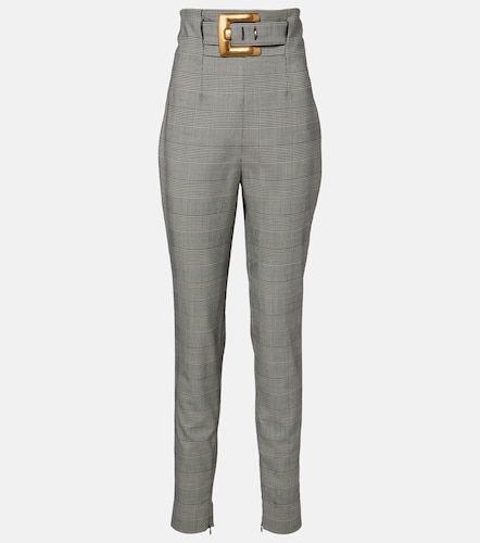 Pantalon ajusté à carreaux en laine mélangée - Balmain - Modalova