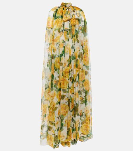 Robe longue en soie à fleurs - Dolce&Gabbana - Modalova
