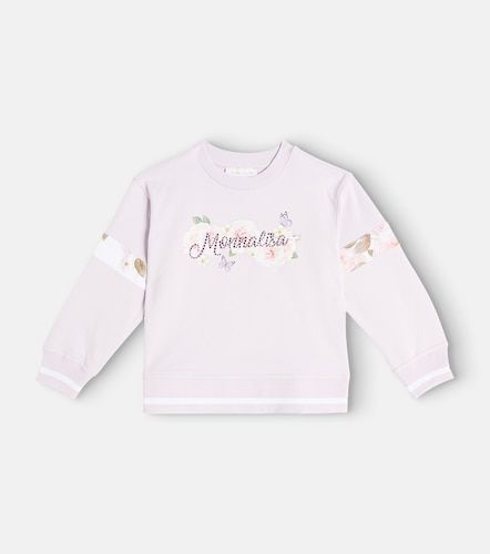 Sweat-shirt en coton à imprimé floral et logo - Monnalisa - Modalova
