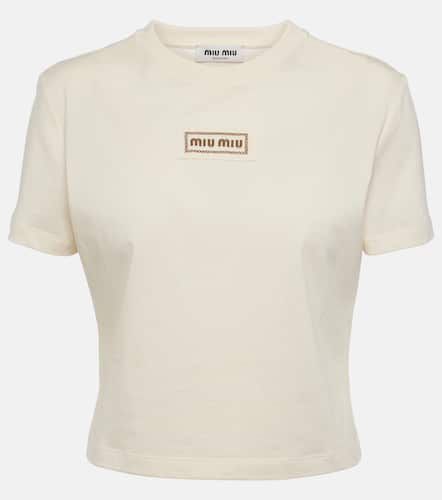 T-shirt raccourci en coton à logo - Miu Miu - Modalova