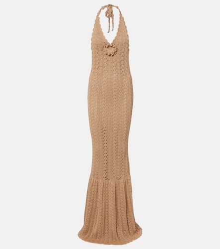 Robe longue en coton à appliqué floral - Elie Saab - Modalova